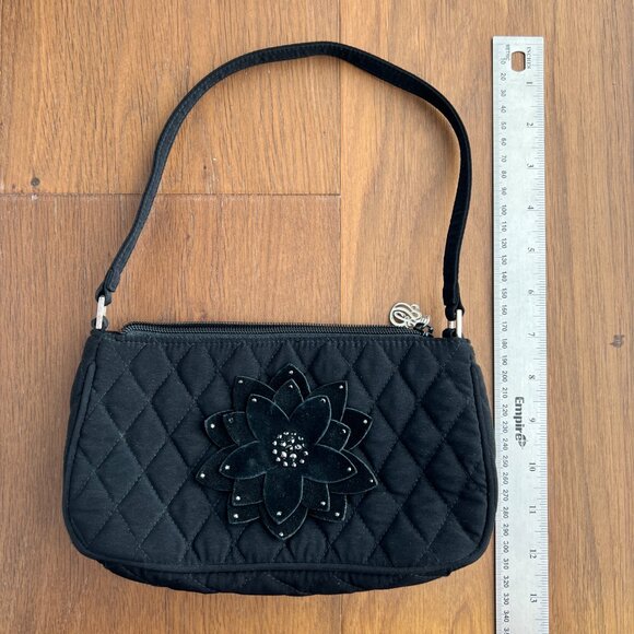 Vera Bradley Black Quilted purse with black rhinestones and suede flower - Picture 2 of 5